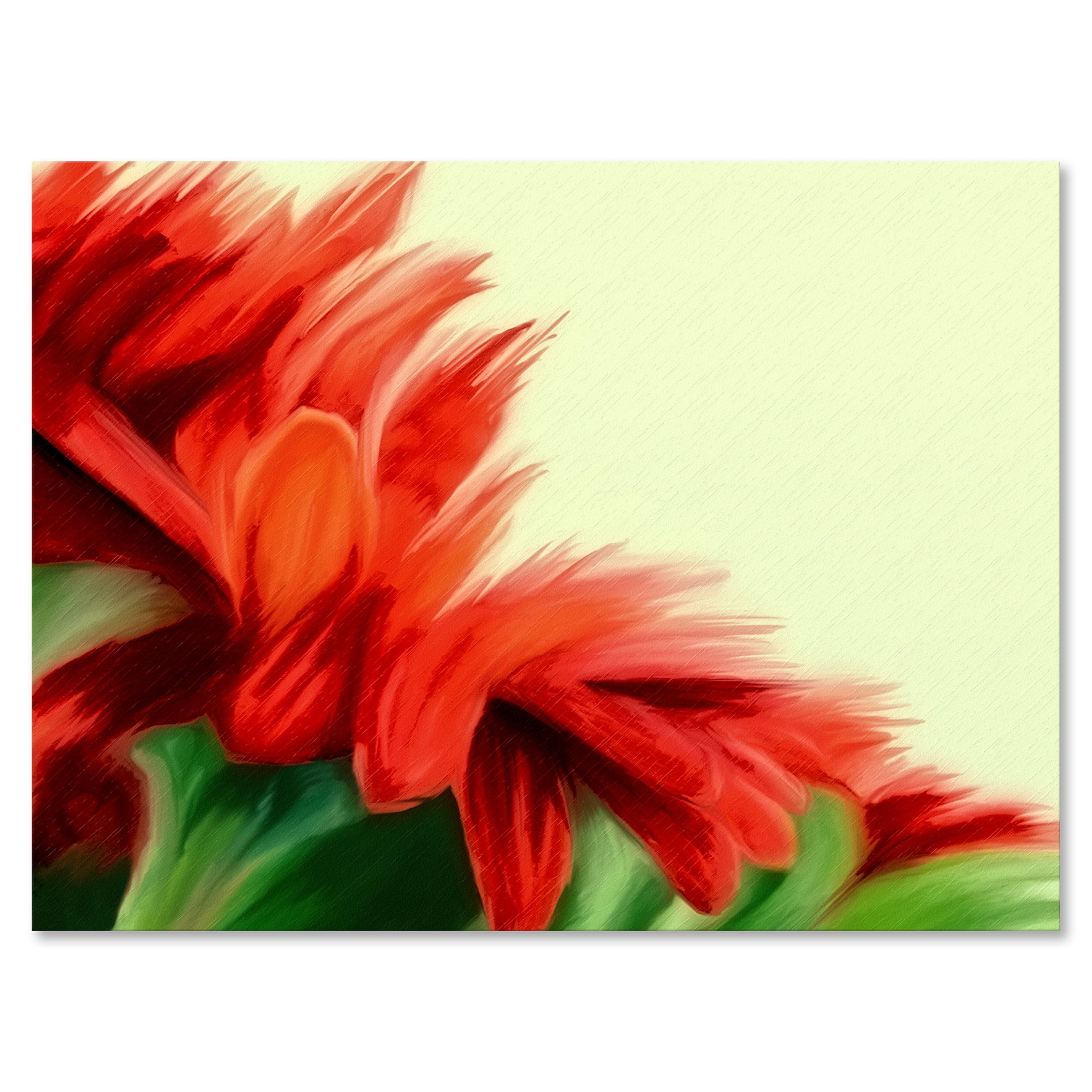 Designart ' Red Floral Brush Strokes On Green ' Traditional Canvas Wall Art Print