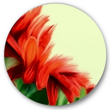 Designart 'Red Floral Brush Strokes On Green' Traditional Circle Metal Wall Art 36x36 - Disc of 36