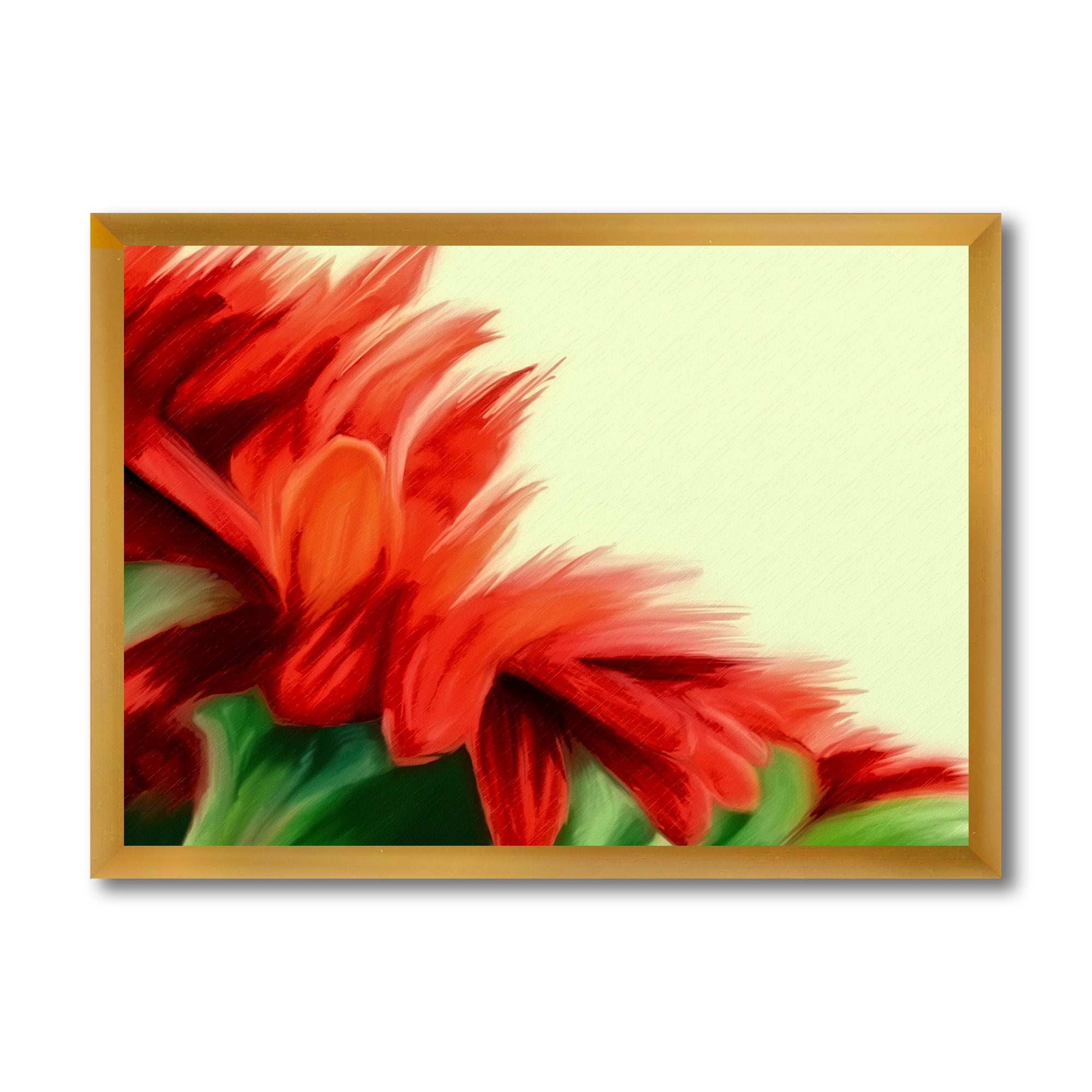Designart 'Red Floral Brush Strokes On Green' Traditional Framed Art Print