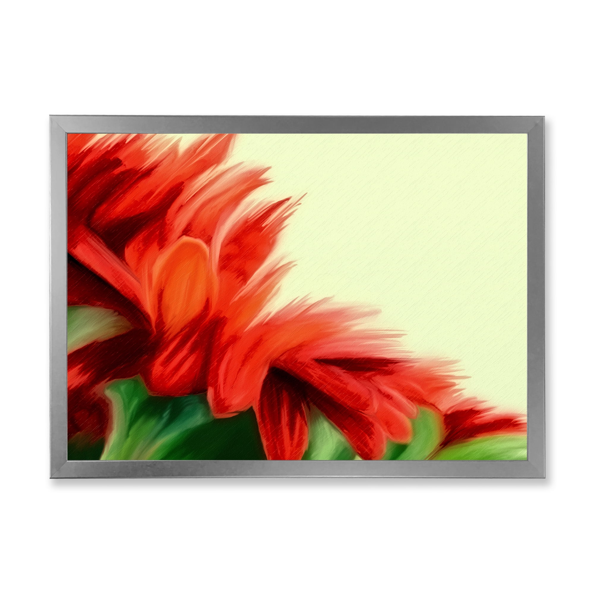 Designart 'Red Floral Brush Strokes On Green' Traditional Framed Art Print