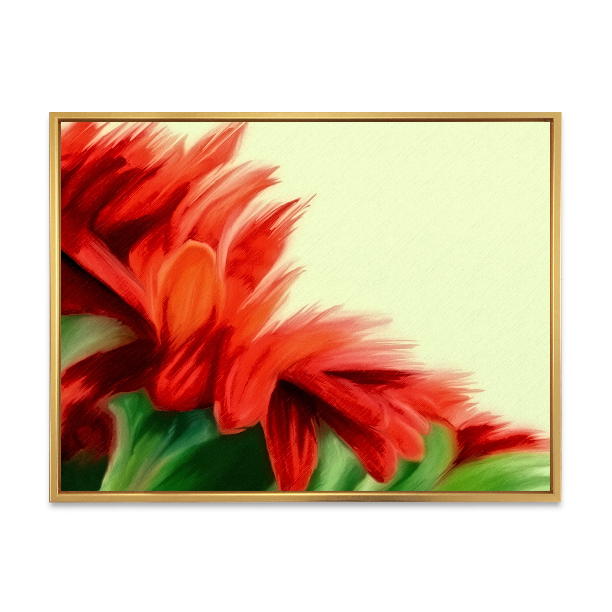 Designart 'Red Floral Brush Strokes On Green' Traditional Framed Canvas Wall Art Print