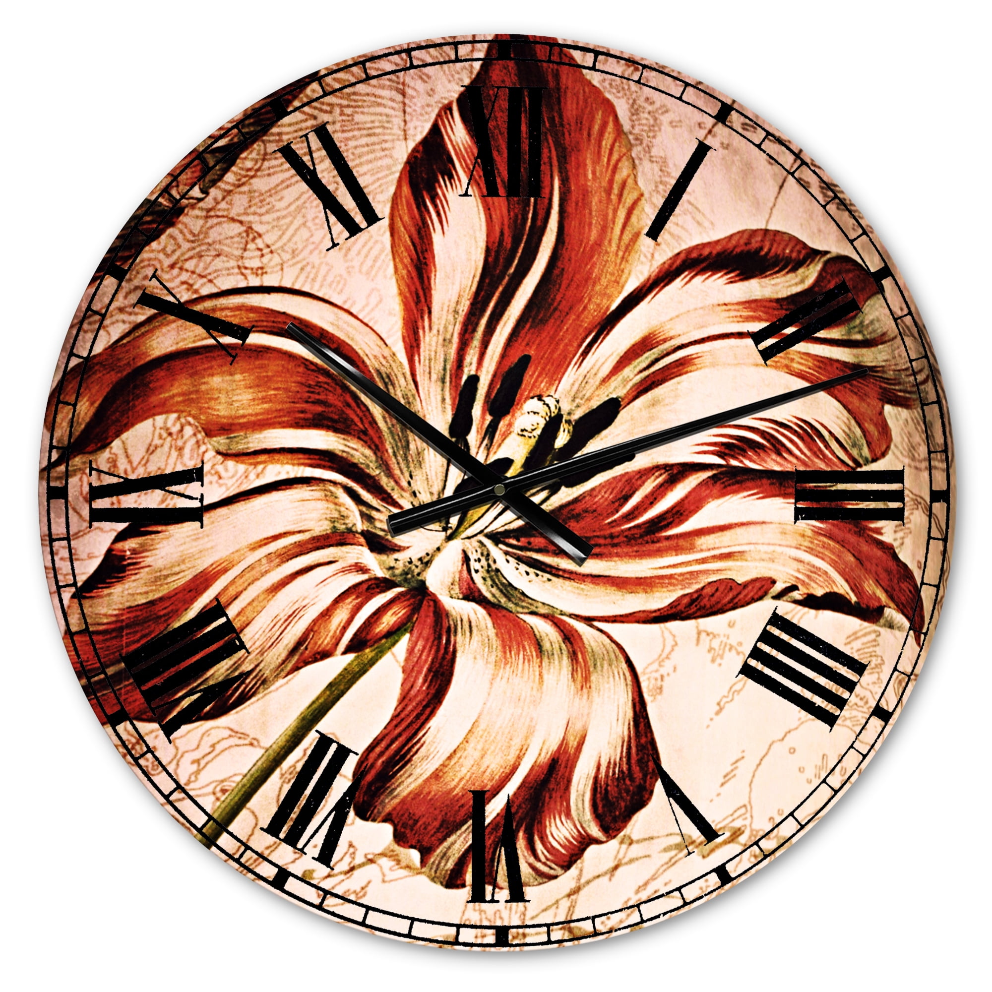Designart 'Red Floral Pattern with Butterfly' Traditional wall clock
