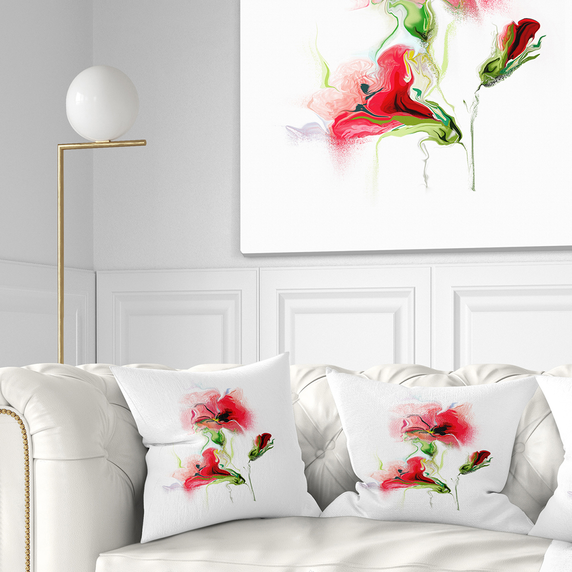 Designart Red Floral Watercolor Illustration - Animal Throw Pillow - 16x16