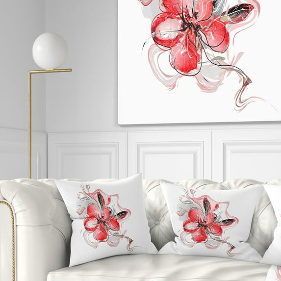 Designart Red Floral Watercolor Sketch - Animal Throw Pillow - 18x18
