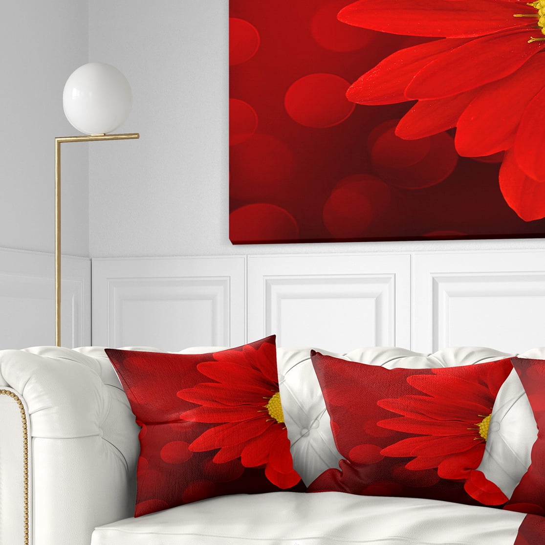 Designart Red Flower with Lit up Background - Floral Throw Pillow - 16x16