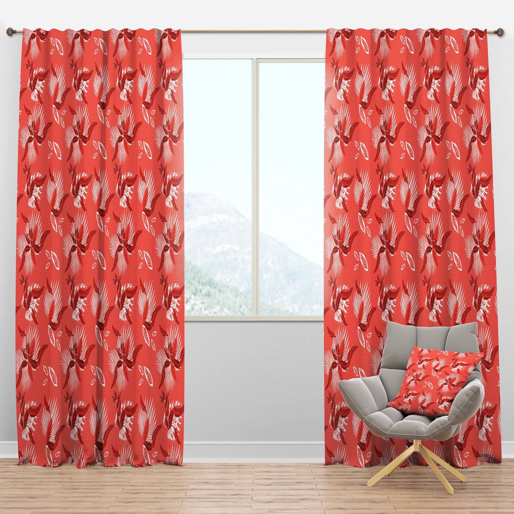 Designart 'Red Flowers Of Bird Of Paradise ' Mid-Century Modern Blackout Curtain Panel