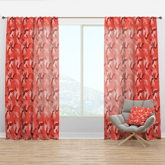 Designart 'Red Flowers Of Bird Of Paradise ' Mid-Century Modern Curtain Panel