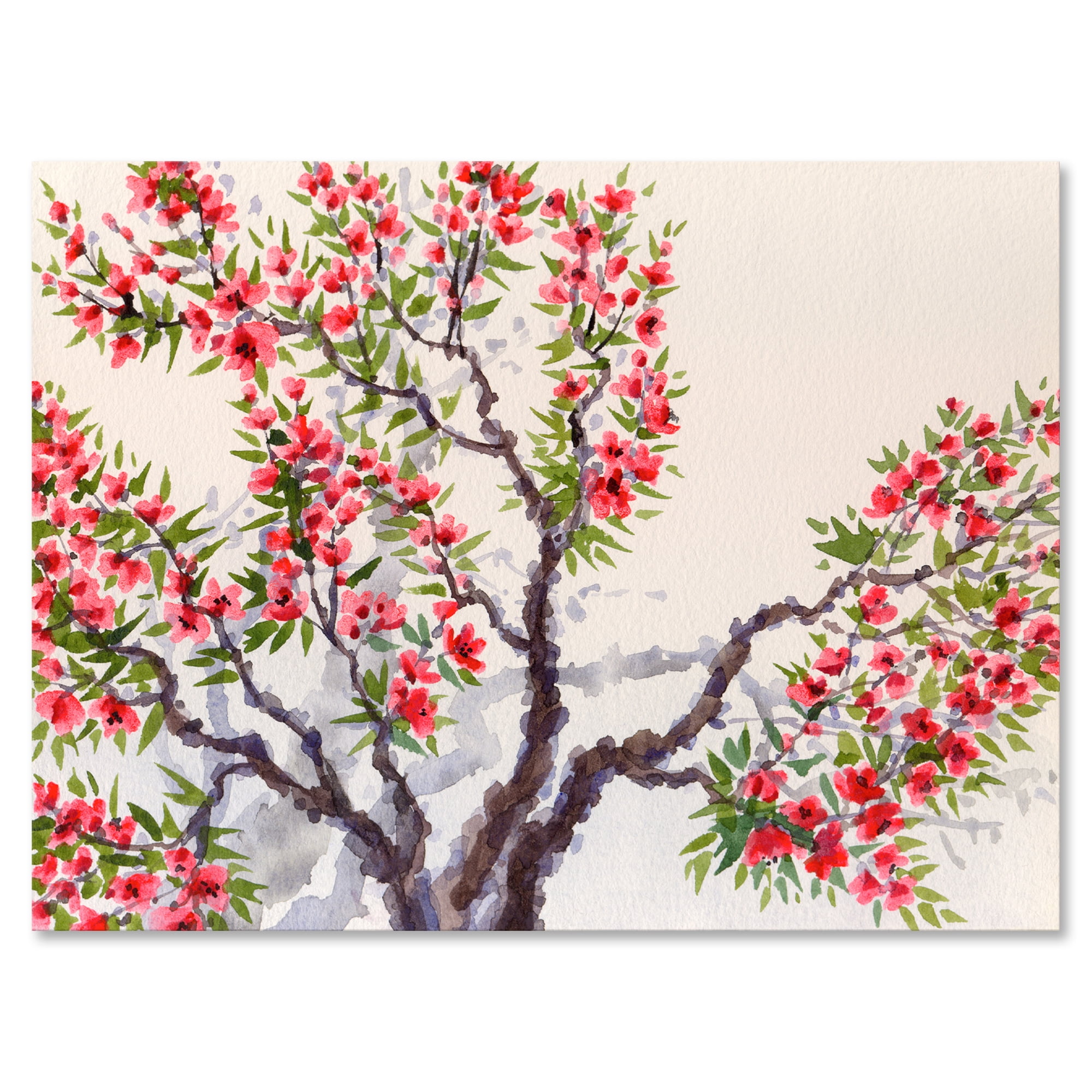 Designart ' Red Flowers On The Spring Blossoming Tree II ' Traditional Canvas Wall Art Print
