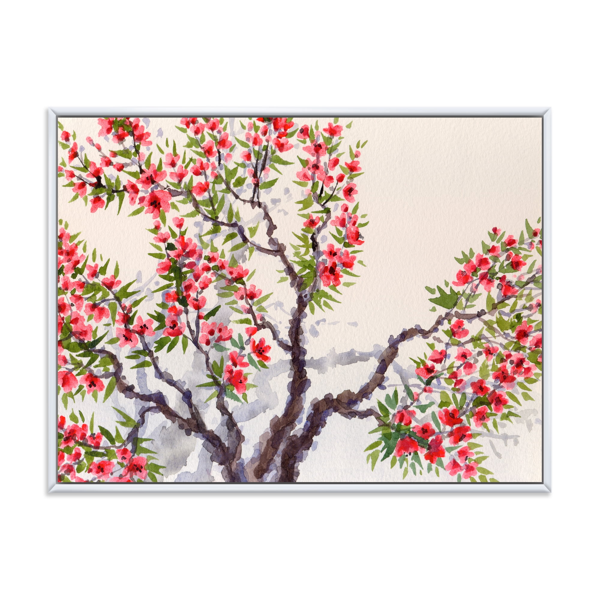 Designart 'Red Flowers On The Spring Blossoming Tree II' Traditional Framed Canvas Wall Art Print