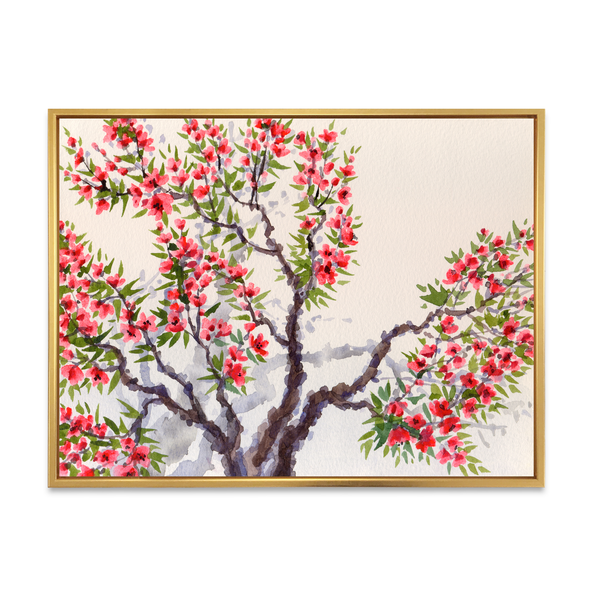 Designart 'Red Flowers On The Spring Blossoming Tree II' Traditional Framed Canvas Wall Art Print