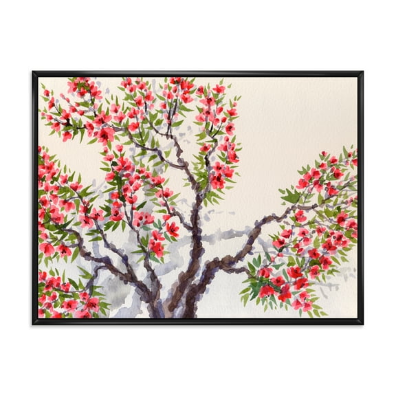 Designart 'Red Flowers On The Spring Blossoming Tree II' Traditional Framed Canvas Wall Art Print