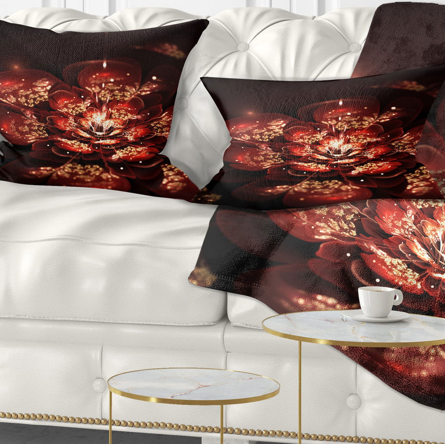 Designart Red Flowers in Fractal Pattern - Floral Throw Pillow - 12x20