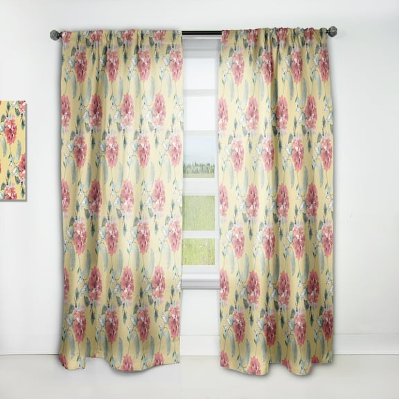 Designart 'Red Flowers in Yellow background' Floral Curtain Panel