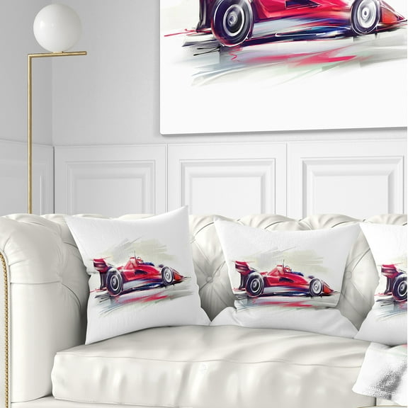 Designart Red Formula One Car - Digital Art Car Throw Pillow - 16x16