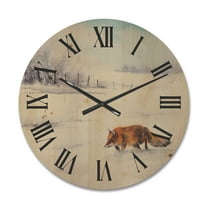 Designart 'Red Fox Running In White Snow in Countryside I' Farmhouse Wood Wall Clock