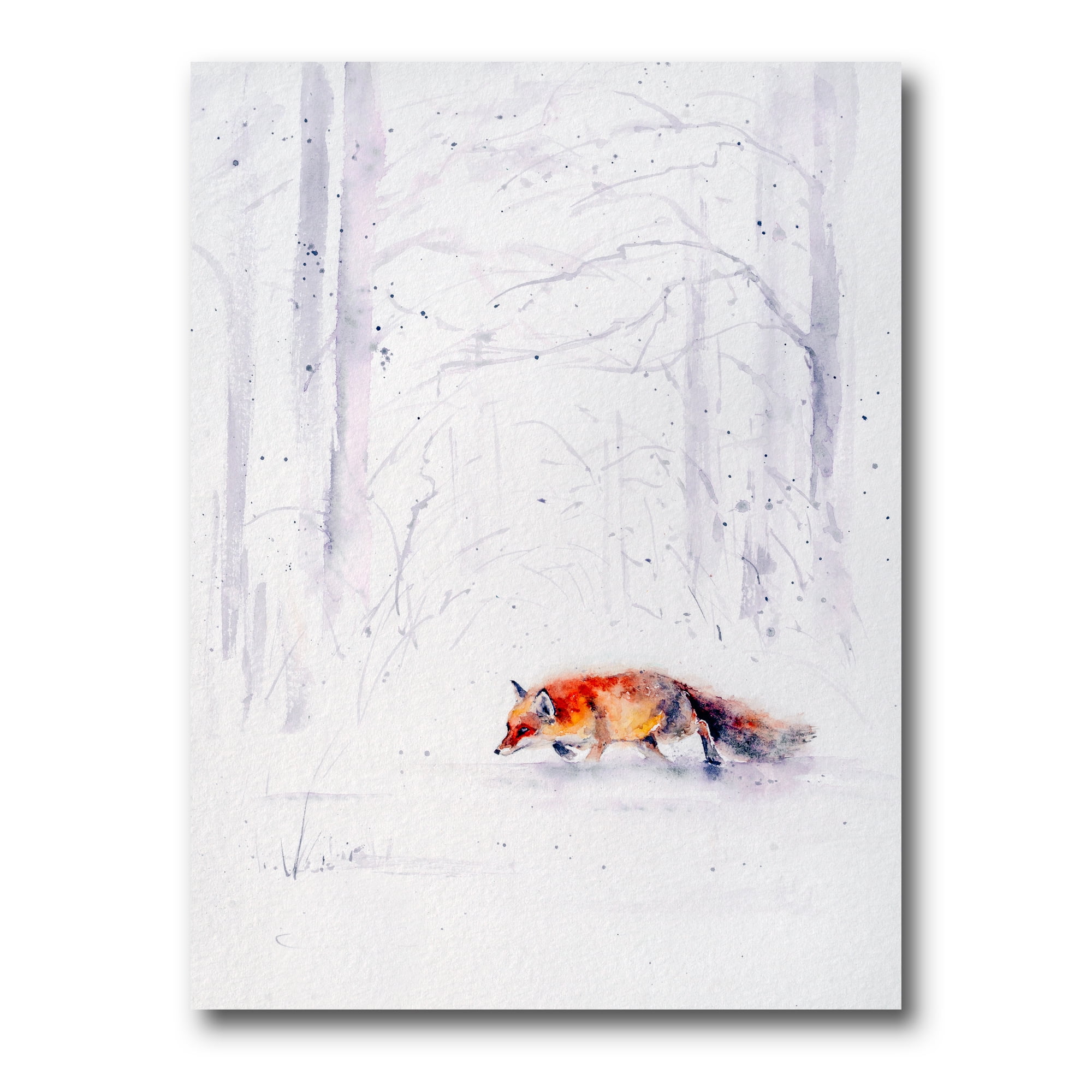 Designart ' Red Fox Running In White Snow in Countryside II ' Farmhouse Canvas Wall Art Print