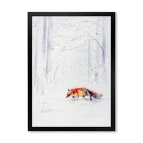 Designart 'Red Fox Running In White Snow in Countryside II' Farmhouse Framed Art Print