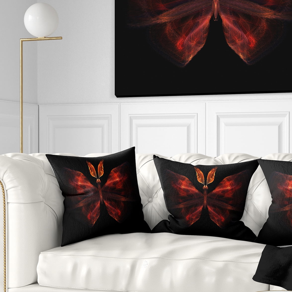 Designart Red Fractal Butterfly in Dark - Abstract Throw Pillow - 16x16