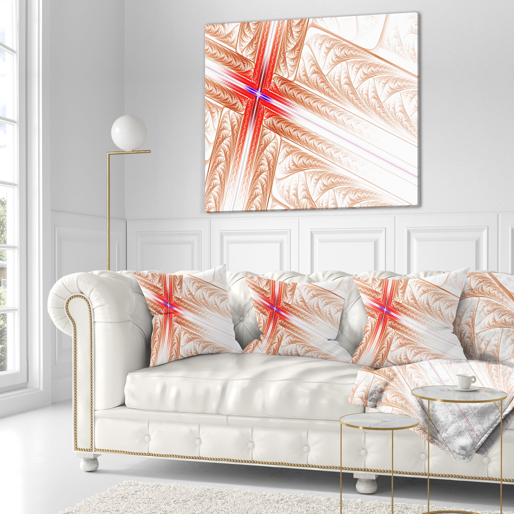 Designart Red Fractal Cross Design - Abstract Throw Pillow - 16x16