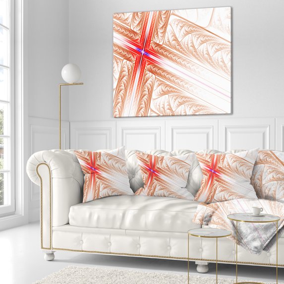 Designart Red Fractal Cross Design - Abstract Throw Pillow - 18x18