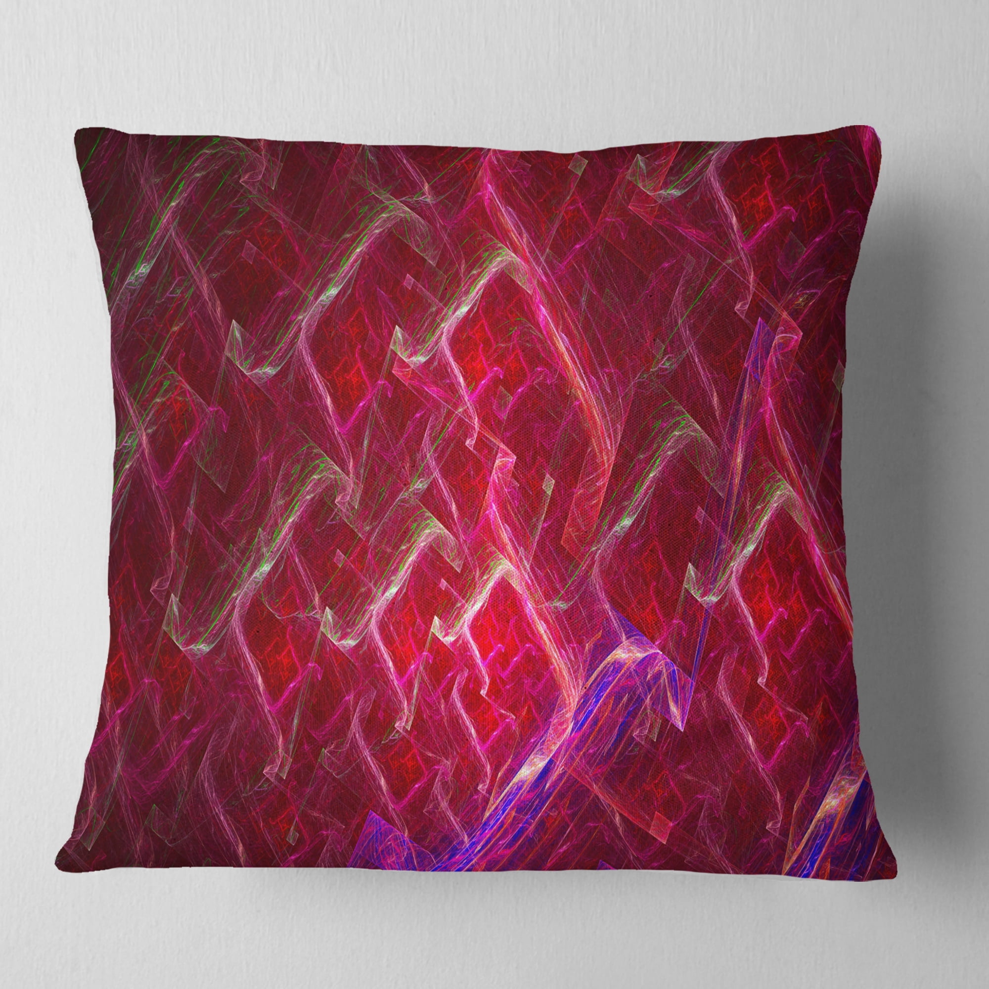 Designart Red Fractal Electric Lightning - Abstract Throw Pillow - 16x16