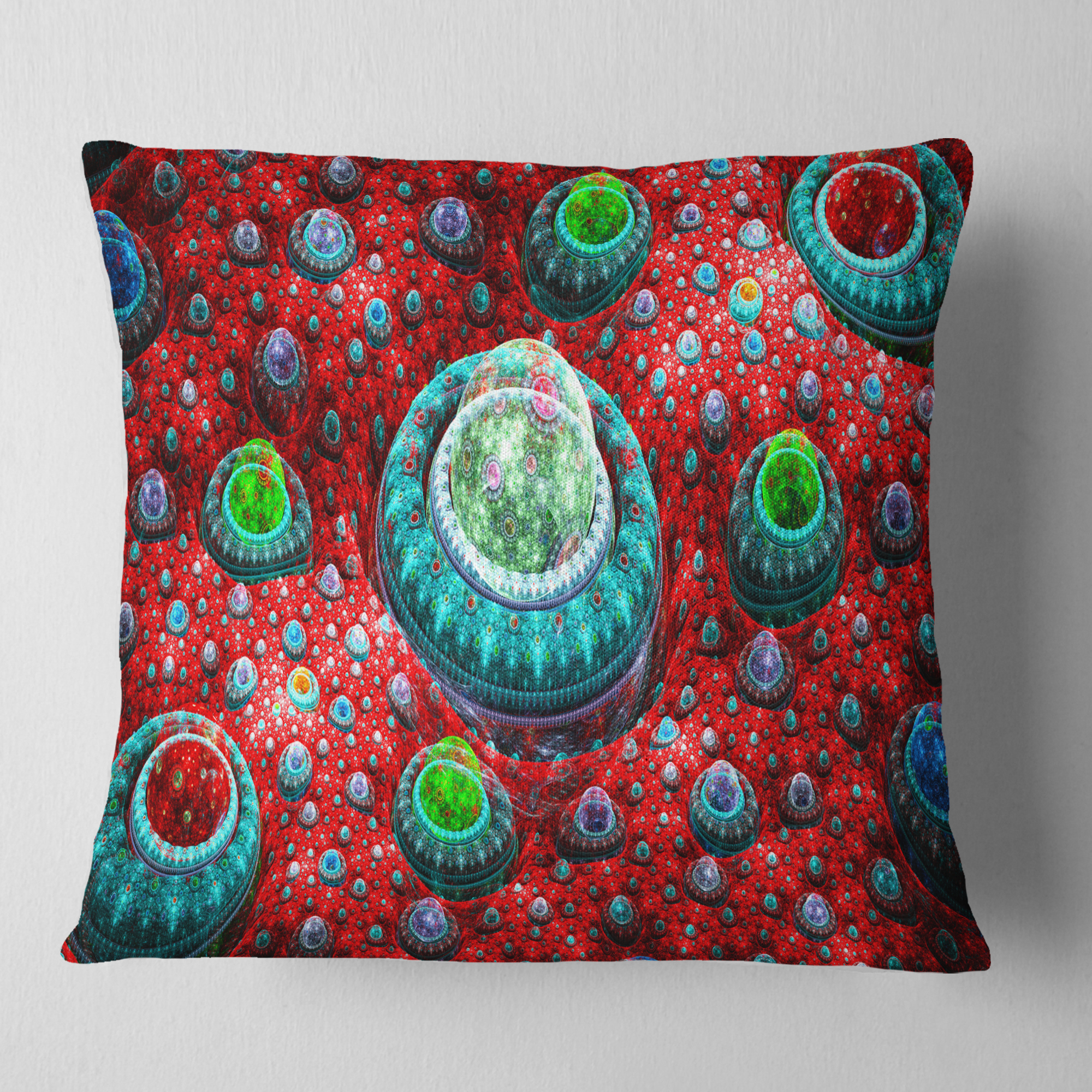 Designart Red Fractal Exotic Planet - Abstract Throw Pillow - 18x18