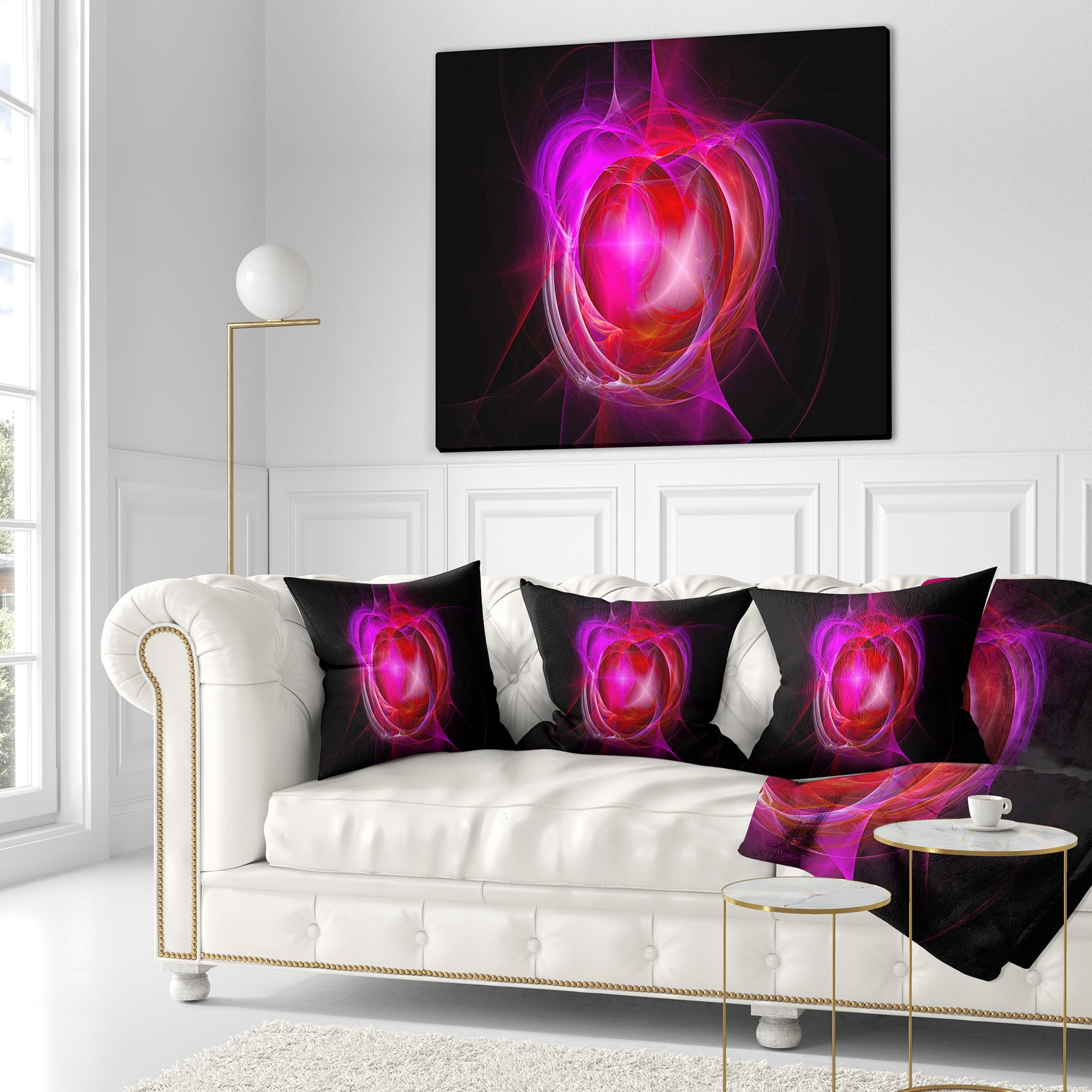 Designart Red Fractal Explosion Supernova - Abstract Throw Pillow - 18x18