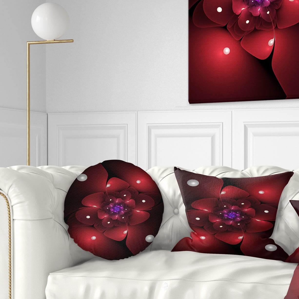 Designart Red Fractal Flower with Illumination - Floral Throw Pillow - 12x20