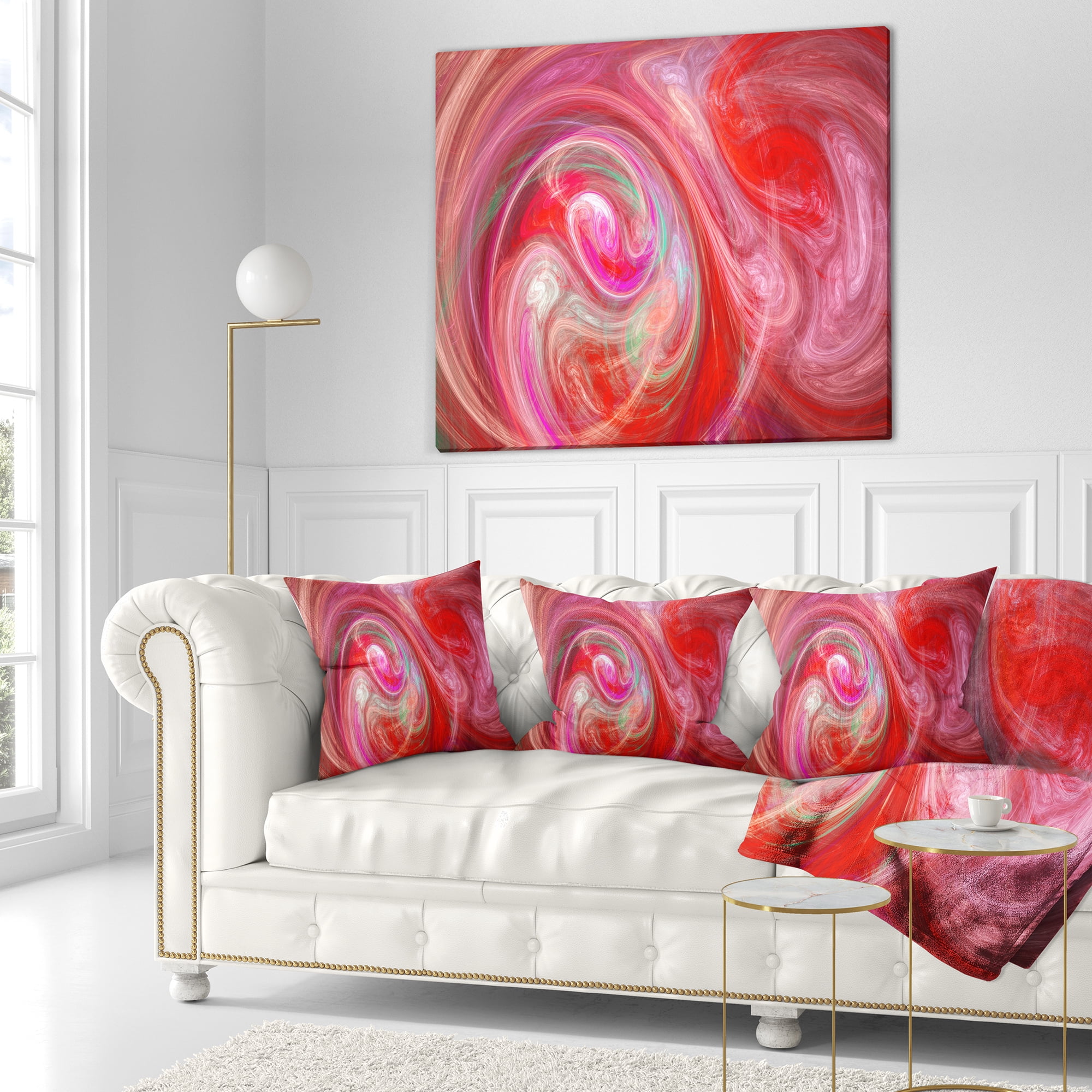 Designart Red Fractal Pattern with Circles - Abstract Throw Pillow - 16x16
