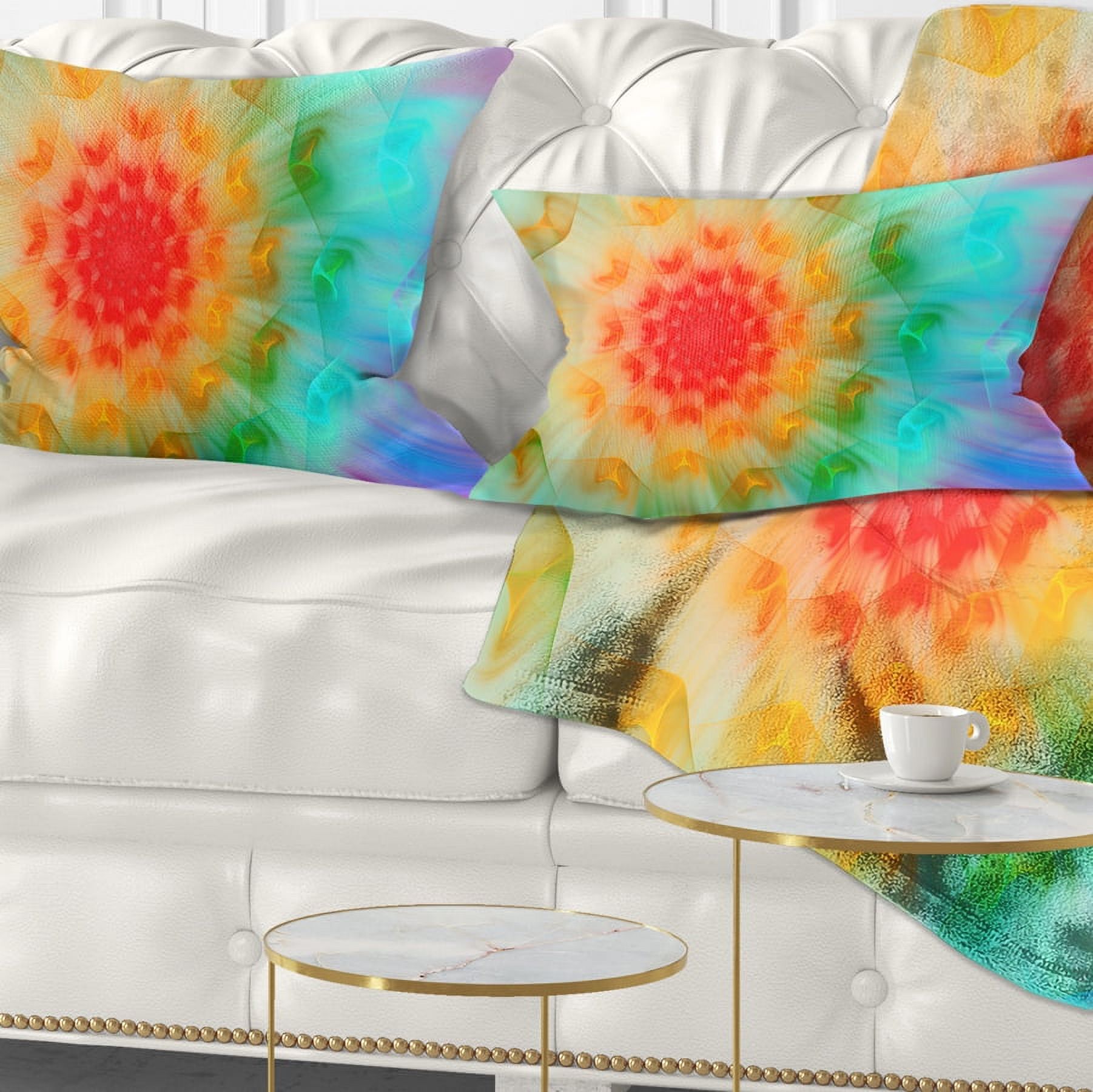 Designart Red Fractal Petals Dandelion - Floral Throw Pillow - 12x20