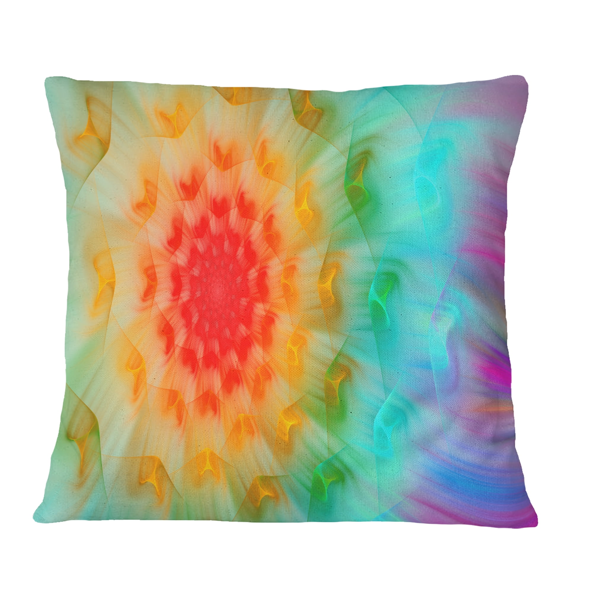 Designart Red Fractal Petals Dandelion - Floral Throw Pillow - 16x16