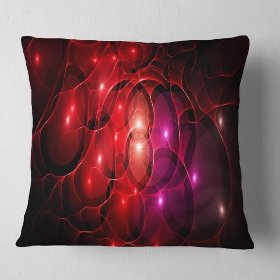 Designart Red Fractal Space Circles - Abstract Throw Pillow - 18x18