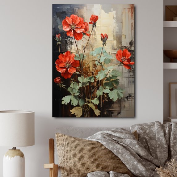 Designart "Red Geraniums Scarlet Bloom Collage I" Floral & Botanical Wall Decor