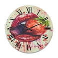 thumbnail image 1 of Designart 'Red Girl Lips Eating A Strawberry' Modern Wood Wall Clock, 1 of 5