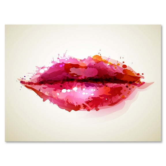 Designart ' Red Girl Lips Formed By Abstract Blots ' Modern Canvas Wall Art Print
