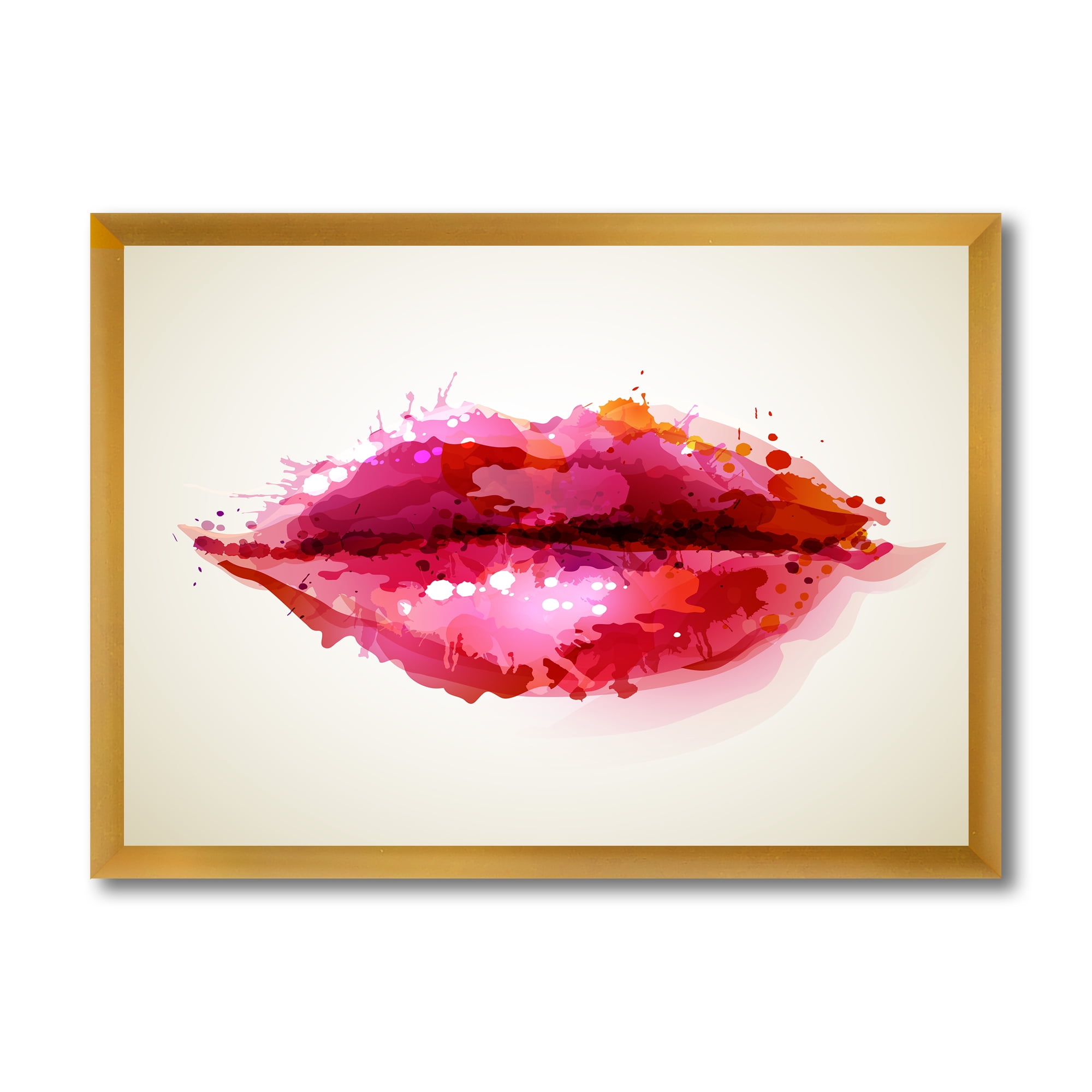 Designart 'Red Girl Lips Formed By Abstract Blots' Modern Framed Art Print