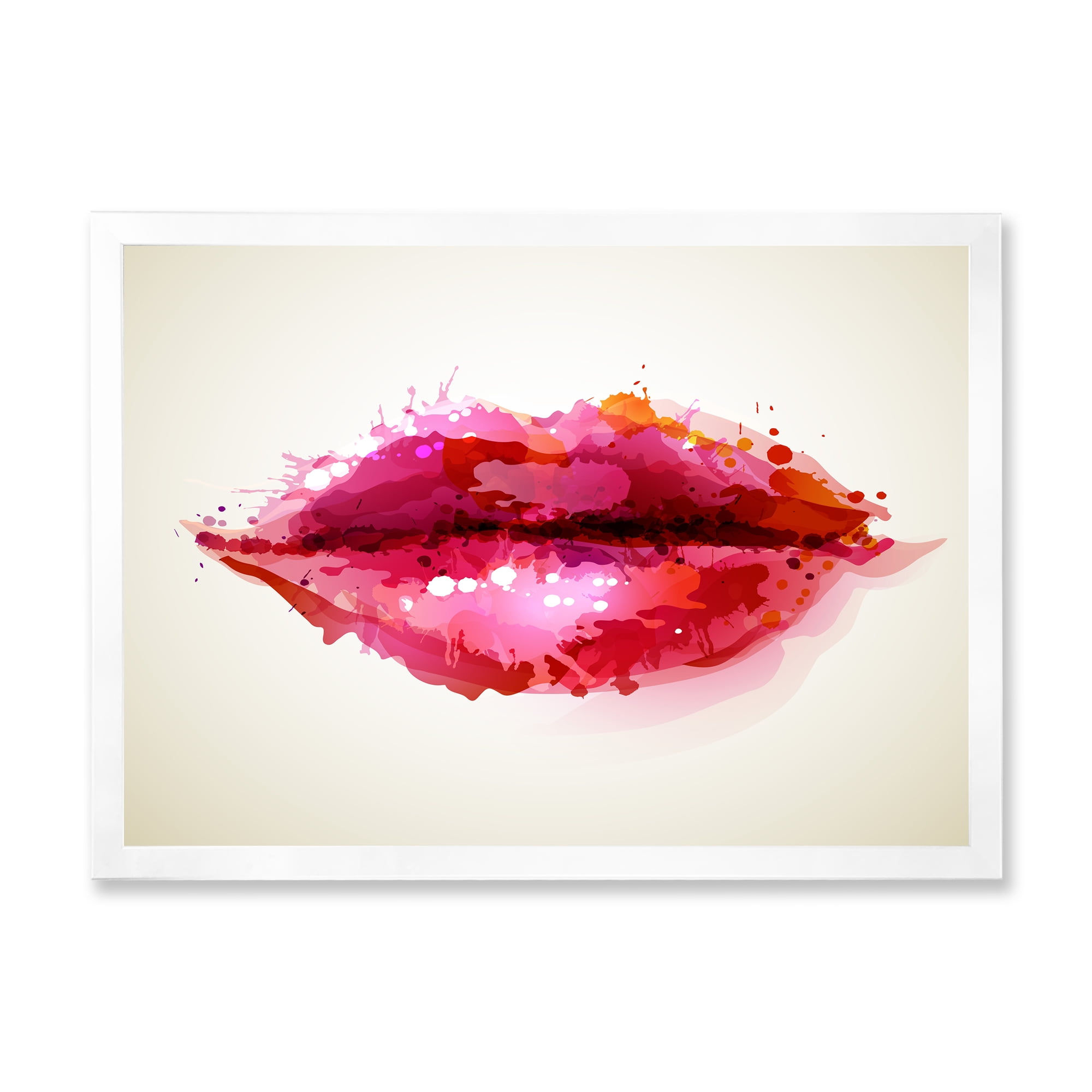 Designart 'Red Girl Lips Formed By Abstract Blots' Modern Framed Art Print