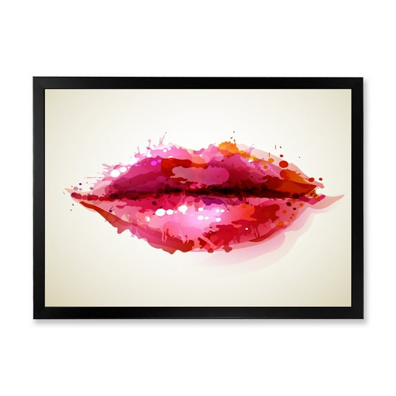 Designart 'Red Girl Lips Formed By Abstract Blots' Modern Framed Art Print
