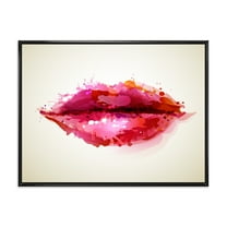 Designart 'Red Girl Lips Formed By Abstract Blots' Modern Framed Canvas Wall Art Print