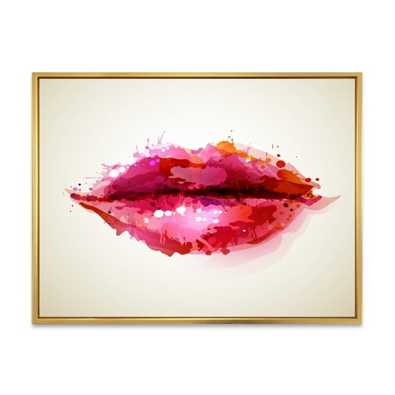 Designart 'Red Girl Lips Formed By Abstract Blots' Modern Framed Canvas Wall Art Print