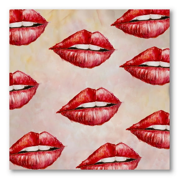 Designart ' Red Girl Lips Pattern ' Modern Canvas Wall Art Print