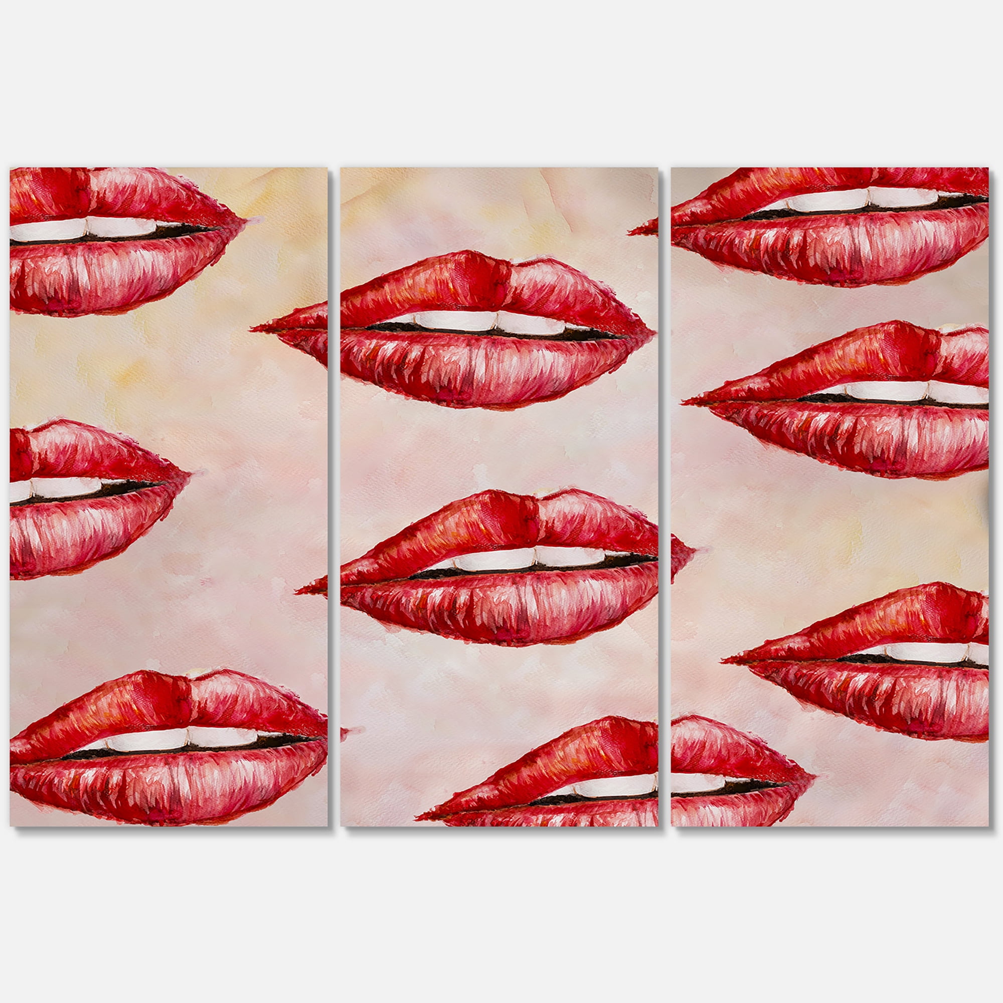 Designart ' Red Girl Lips Pattern ' Modern Canvas Wall Art Print