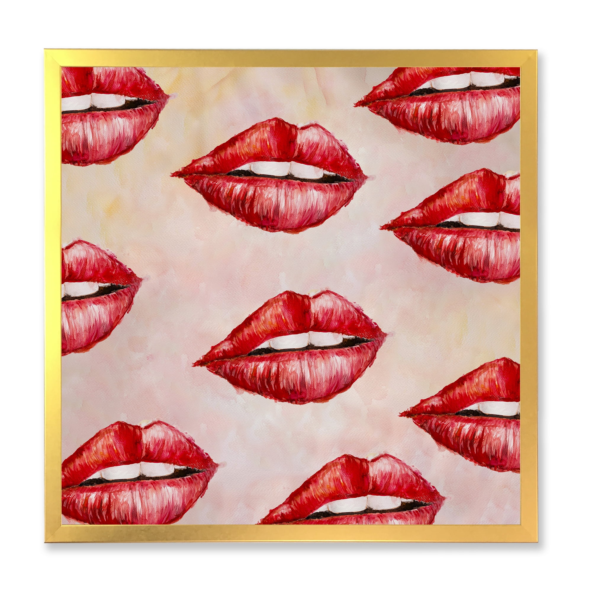 Designart 'Red Girl Lips Pattern' Modern Framed Art Print