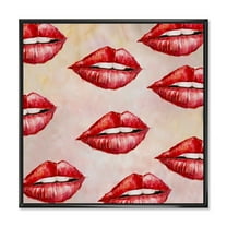 Designart 'Red Girl Lips Pattern' Modern Framed Canvas Wall Art Print