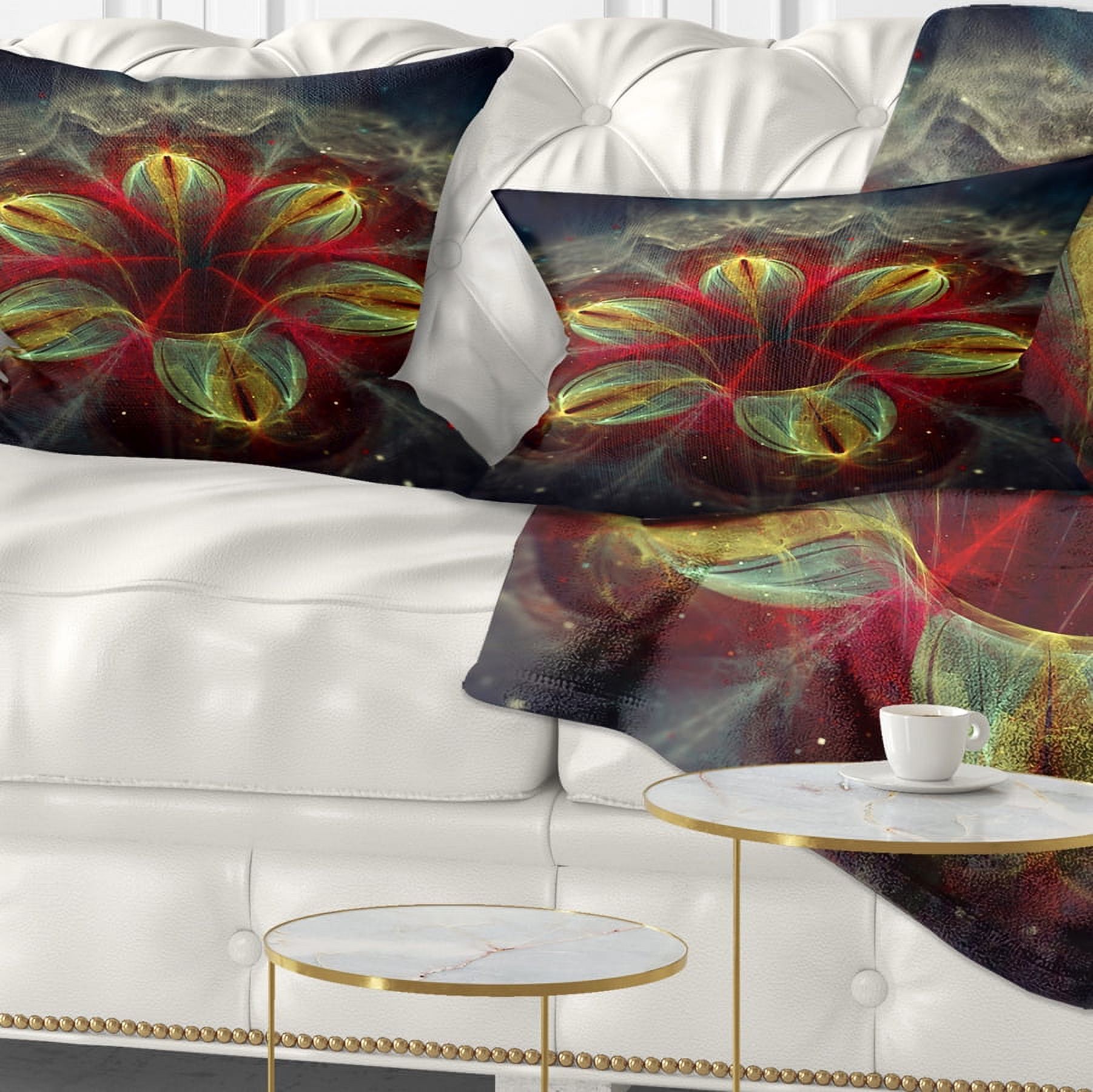 Designart Red Golden Colorful Fractal Design - Floral Throw Pillow - 12x20