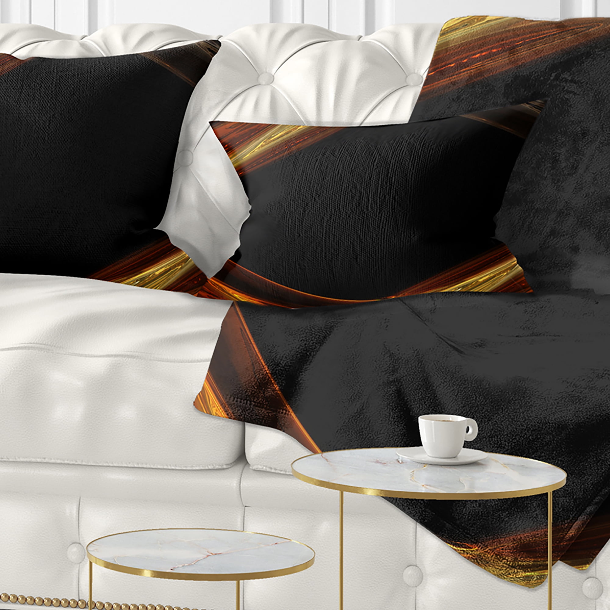 Designart Red Golden Shapes in Black - Abstract Throw Pillow - 12x20