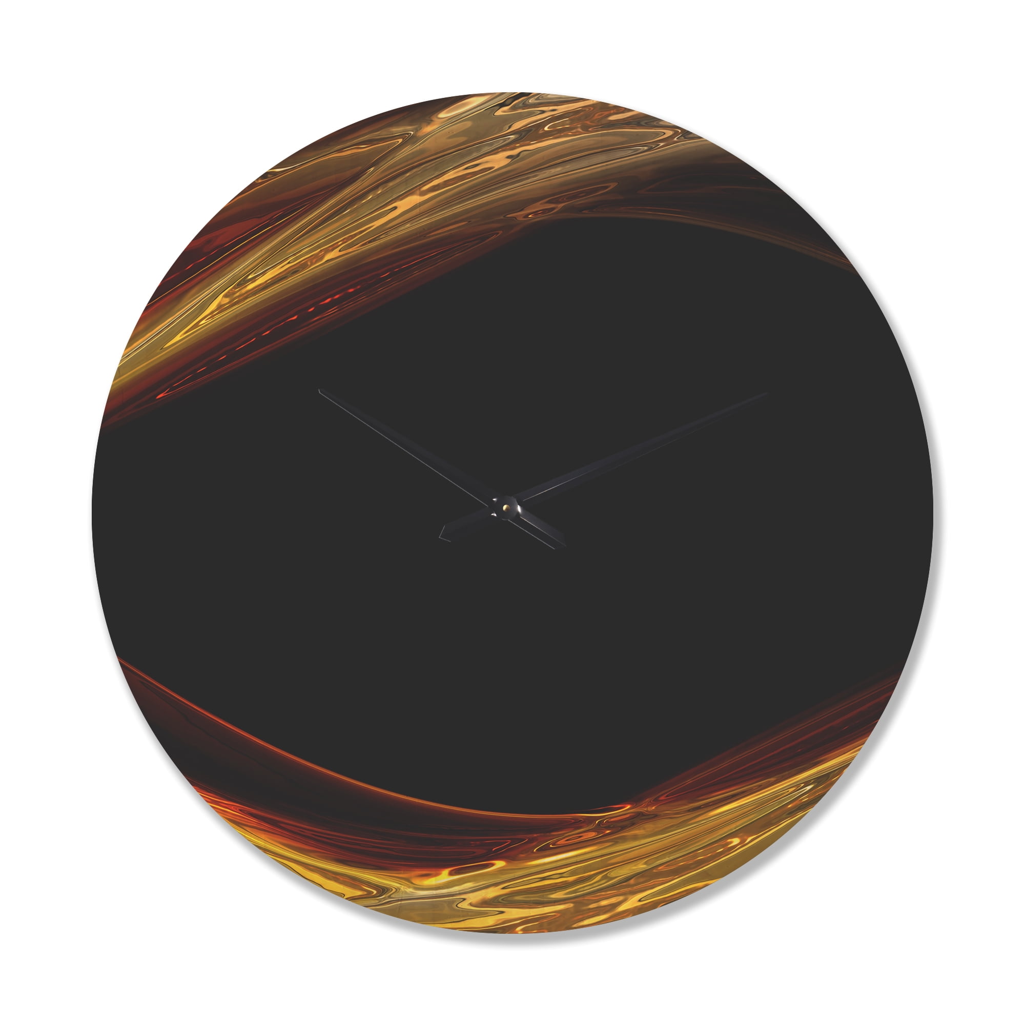 Designart 'Red Golden Waves in Black ' Modern Wood Wall Clock