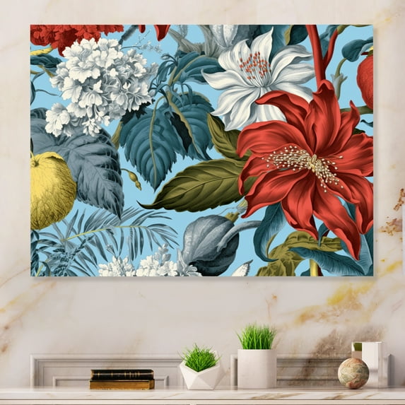 Designart "Red Green Lily Impressions Bold Blossoms" Lilies Metal Art Living Room