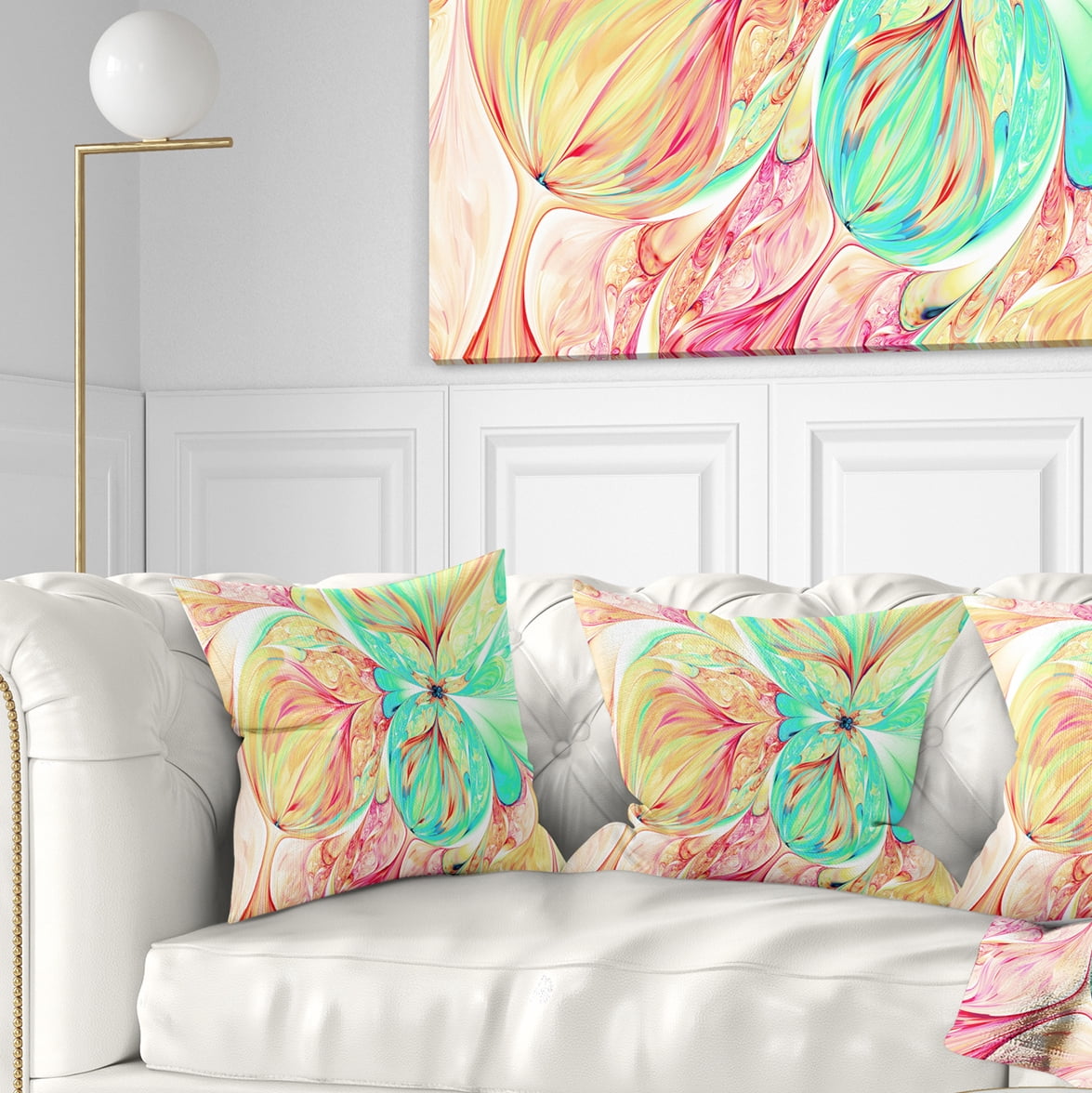 Designart Red Green Paper Flower - Floral Throw Pillow - 18x18