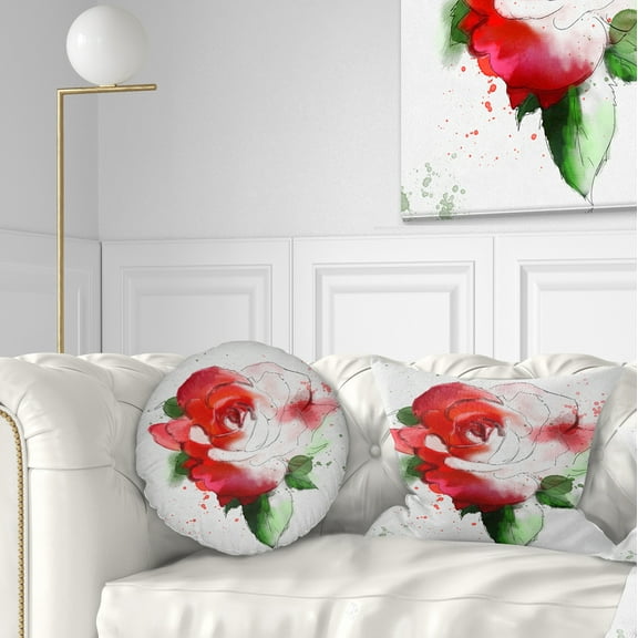 Designart Red Hand drawn Rose Illustration - Floral Throw Pillow - 12x20